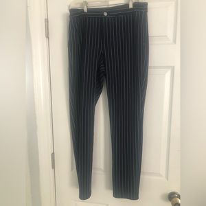 Navy blue and white stripes pants with silver button